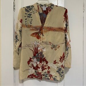 Citron Santa Monica Artistic Floral blouse - Red and Blue with butterflies small